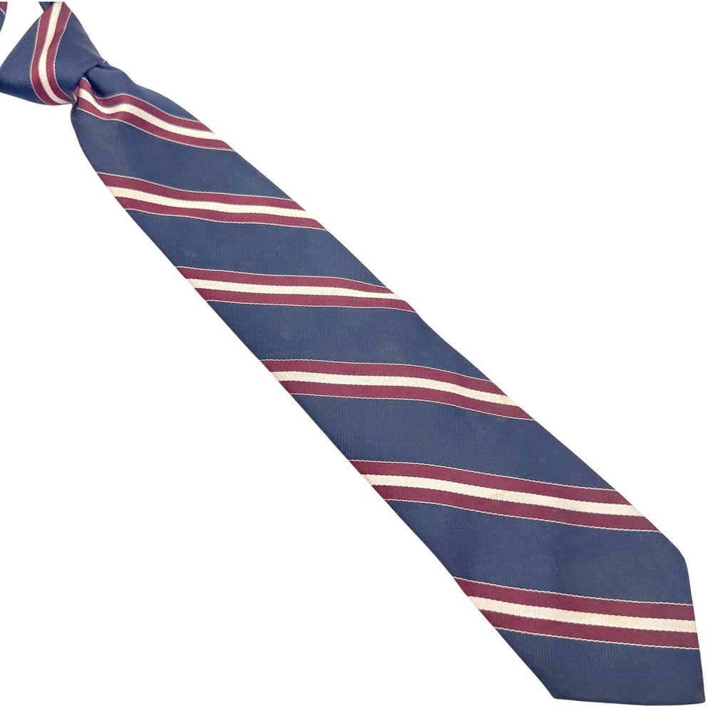 VTG Rooster Repp Necktie Silk Blend Classic Stripe Business Casual Blu 3" x 55"5